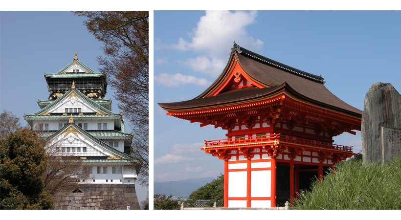 Famous landmarks in Osaka & Kyoto, Japan.
